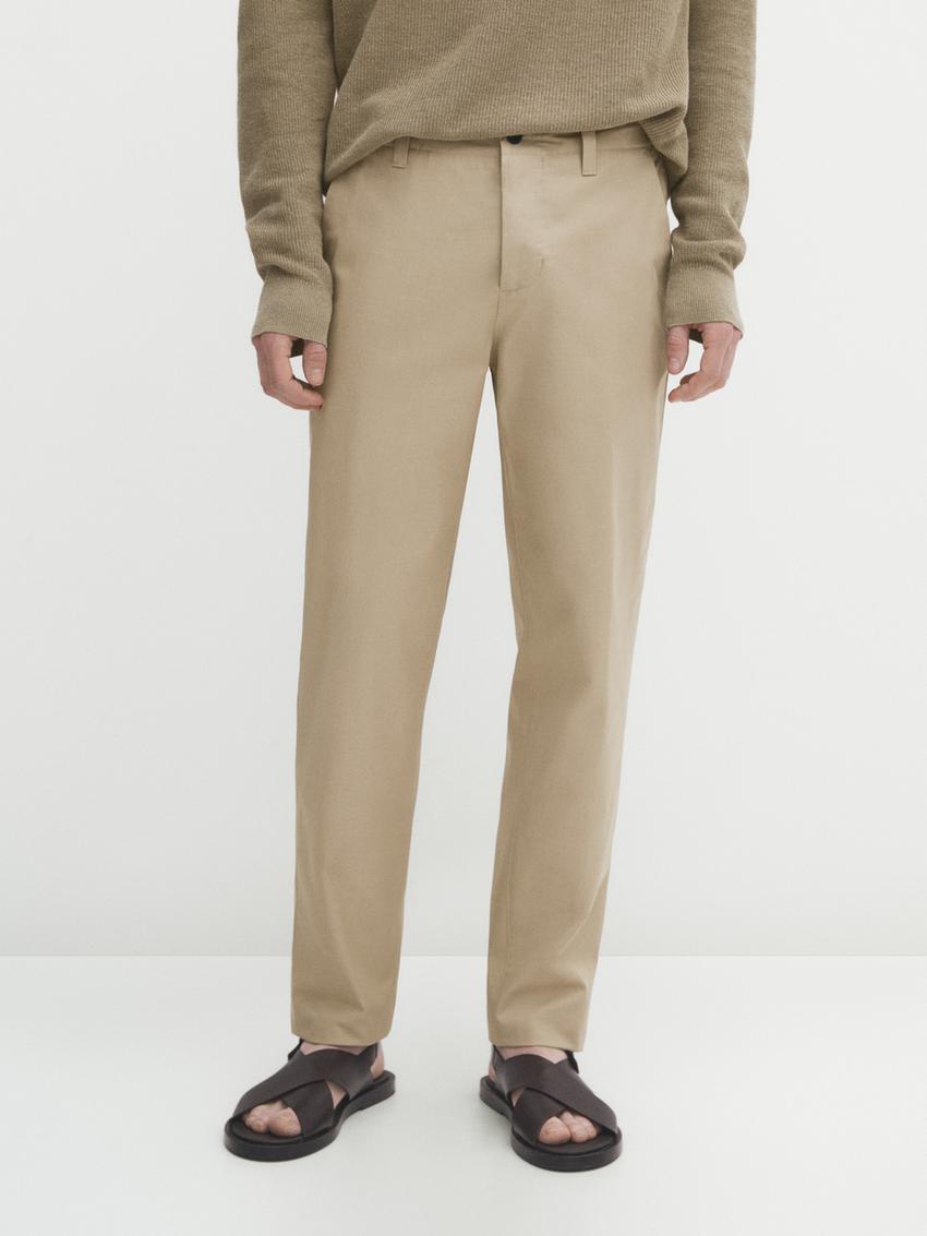 Tapered-fit cotton twill trousers - Beige