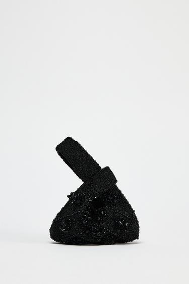 Zaras MINIPÅSVÄSKA MED GLITTER OCH BLOMMOR - Svart