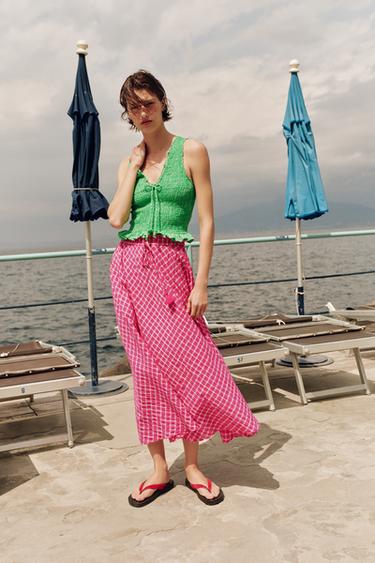 CHECK MIDI SKIRT - Fuchsia by Zara