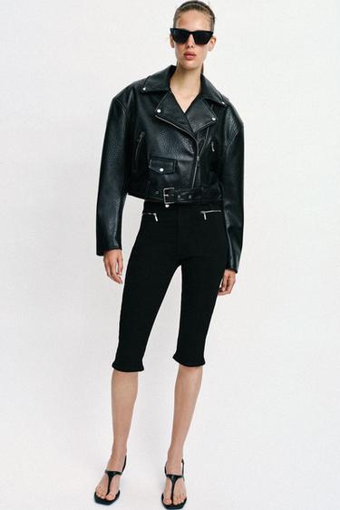 Zara Z1975 MID-RISE ZIPPER CAPRI JEANS - Black