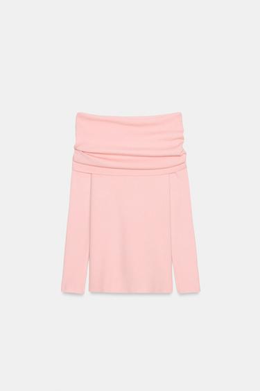 Zara OFF SHOULDER KNIT JUMPER - Light pink