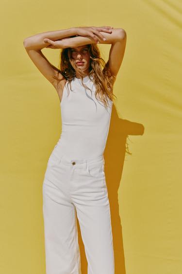 RIBBED TOP WITH STRAPS - White by Zara