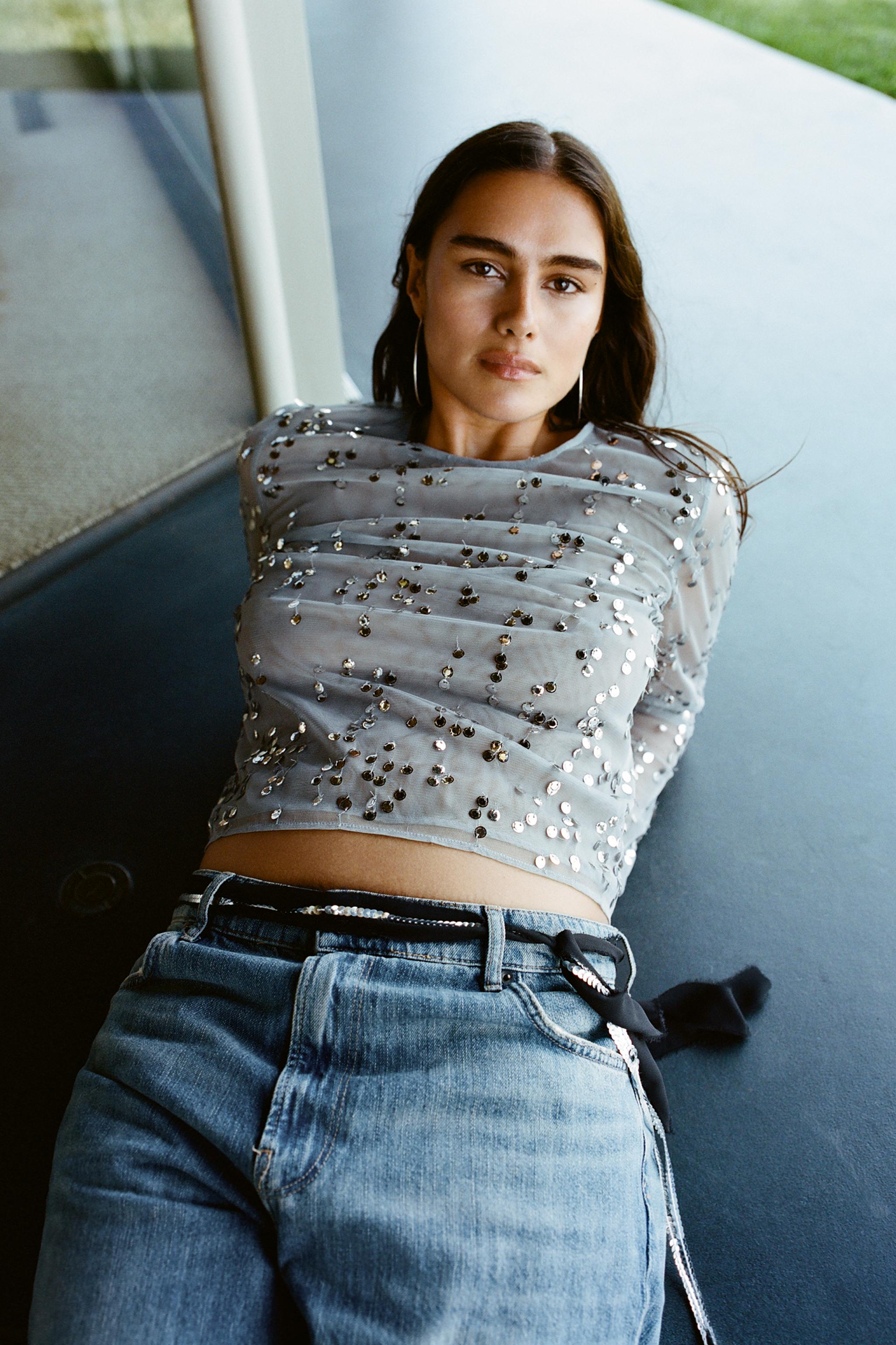 ZARA MULTICOLORED SHIMMERY offers CROP TOP