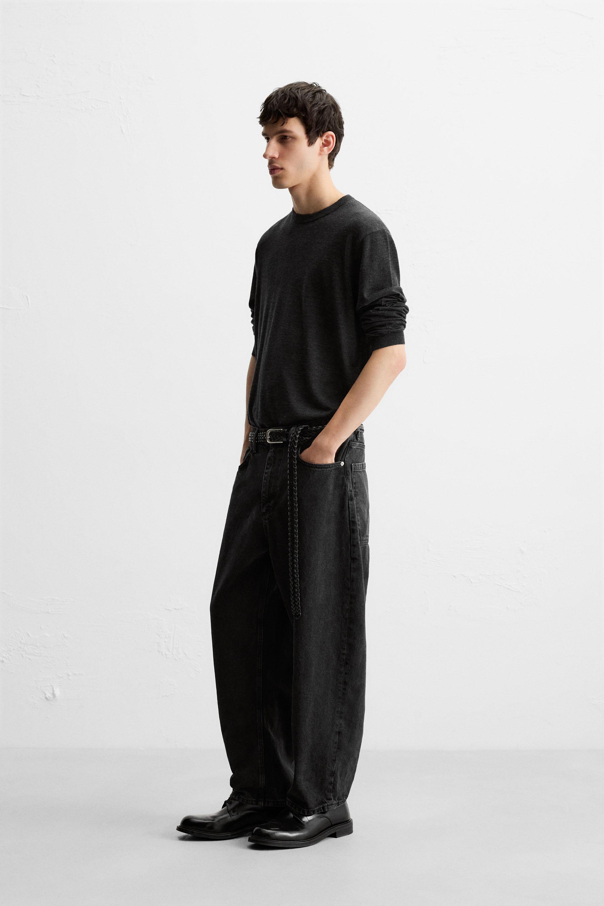 テーパードワイドレッグジーンズ - ブラック | ZARA Japan / 日本