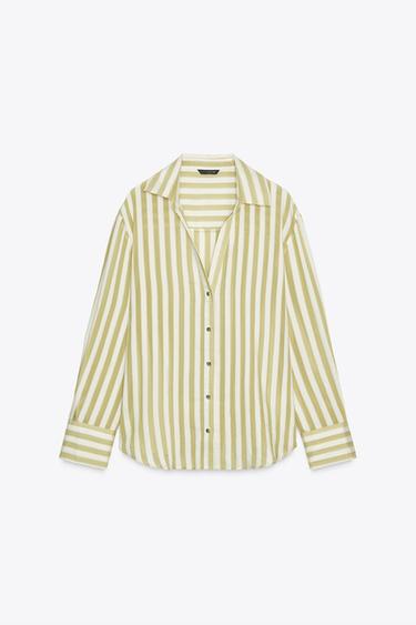 STRIPED SHIRT - Green / Ecru by Zara - Image 6
