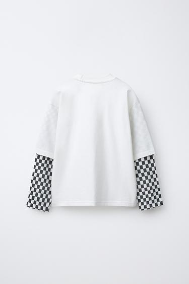 DOUBLE SLEEVE T-SHIRT AND CHECKERBOARD BERMUDA SHORTS SET - Dark anthracite by Zara - Image 2