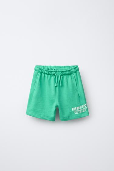 BERMUDA STRAIGHT FELPA TEXTO - Verde pastel de Zara