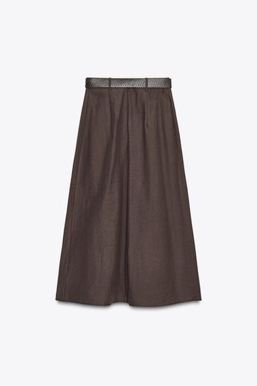 FALDA CAPA MIDI CINTURÓN - Marrón de Zara