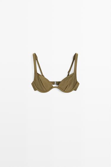 Shimmery gathered underwire bikini top — Khaki 2