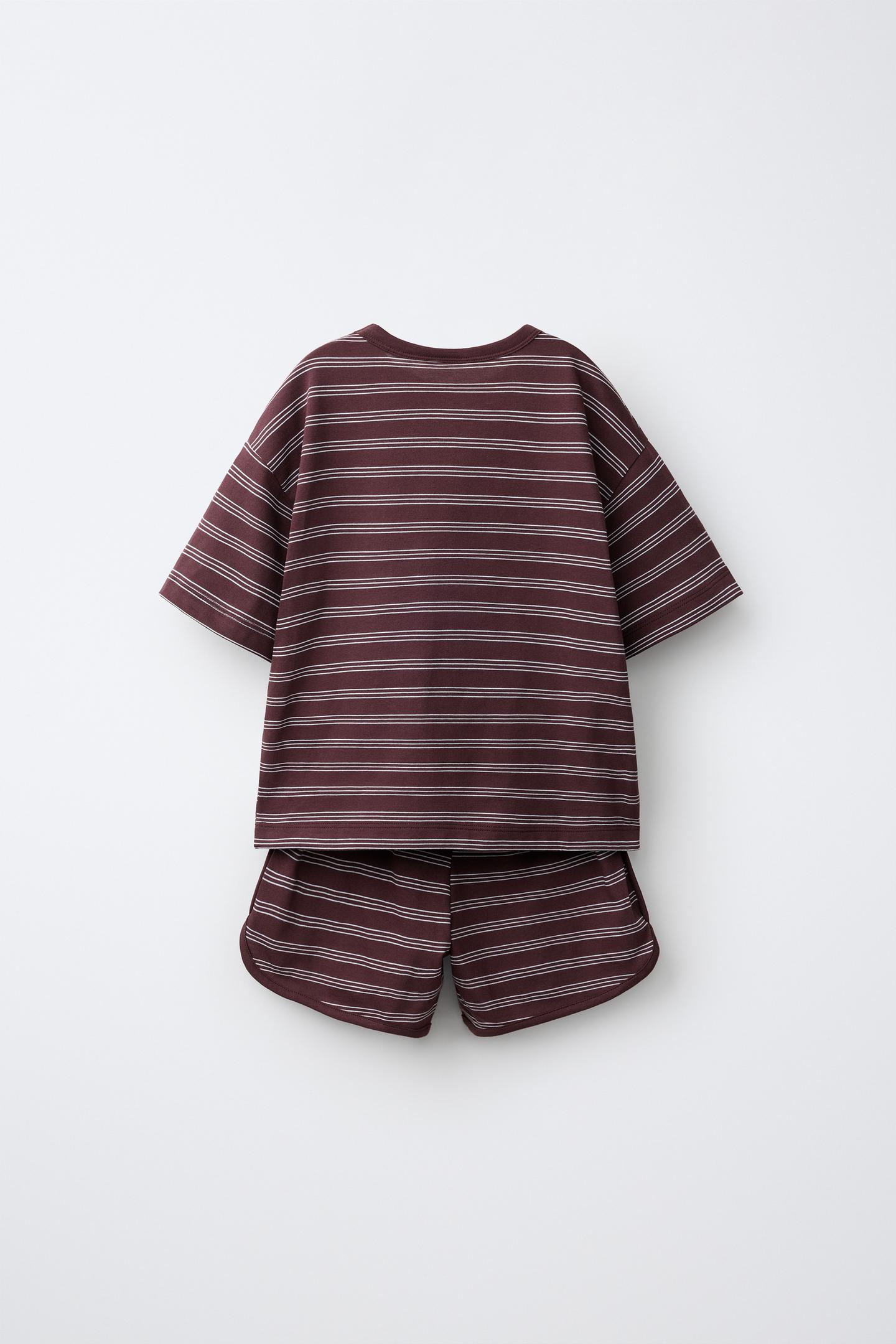 Детские комплекты Zara Striped T-SHIRT and Bermuda Shorts Jogging Set, цвет: Коричневый — фото 2
