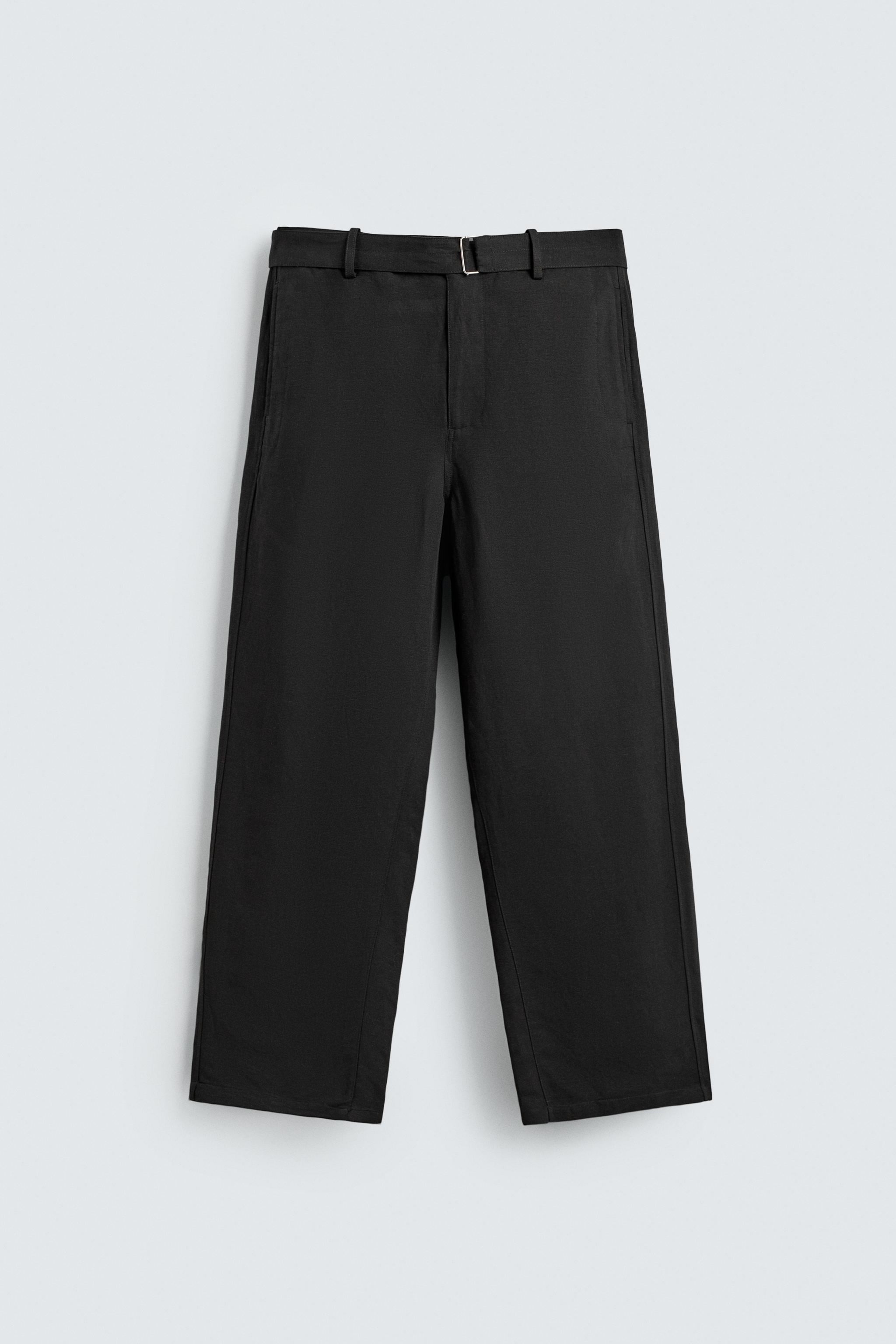 RELAXED FIT VISCOSE-LINEN BELTED PANTS