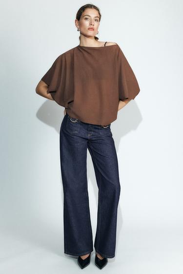 Zara KNIT CAPE TOP - Chocolate