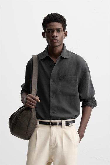FLOWING SHIRT WITH POCKET - Anthracite grey by Zara