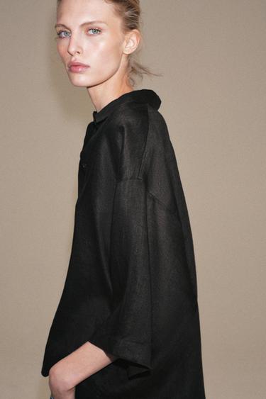 ZW COLLECTION OVERSIZE RAMIE SHIRT - Brown by Zara - Image 3