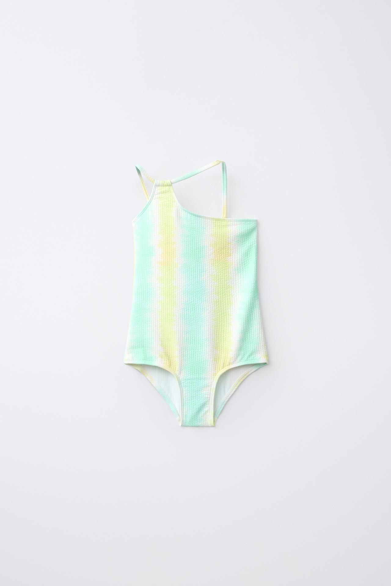 KIDS/ TIE-DYE STRIPE SWIMSUIT — Turquoise green