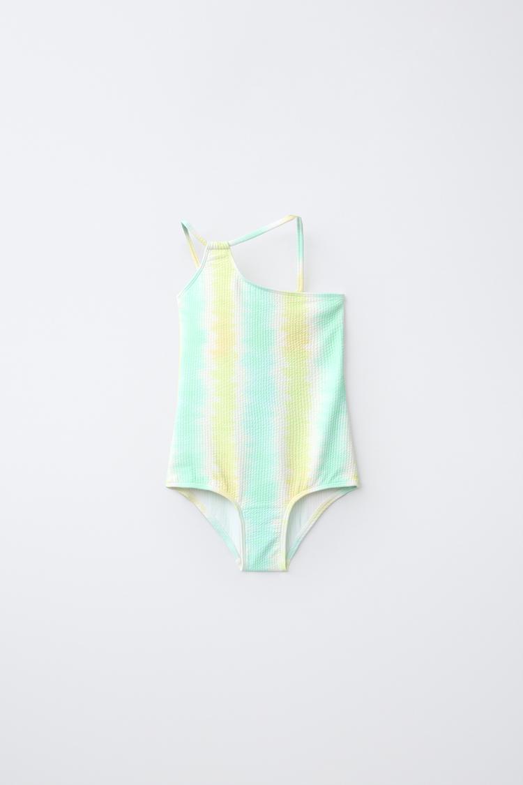 KIDS/ TIE-DYE STRIPE SWIMSUIT — Turquoise green