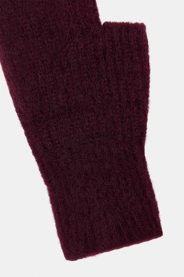 SHORT KNIT MITTENS - Burgundy by Zara - Image 3