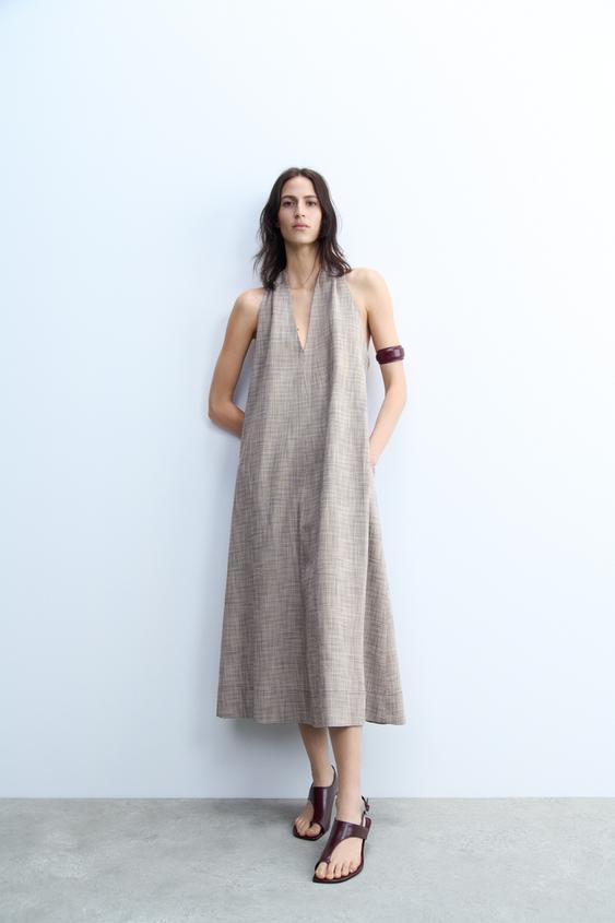ZW COLLECTION MIDI ŠATY - hnědá/bílá od Zara - Obrázek 0