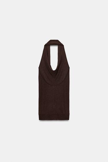 METALLIC THREAD RIB KNIT HALTER TOP - Brown by Zara - Image 8