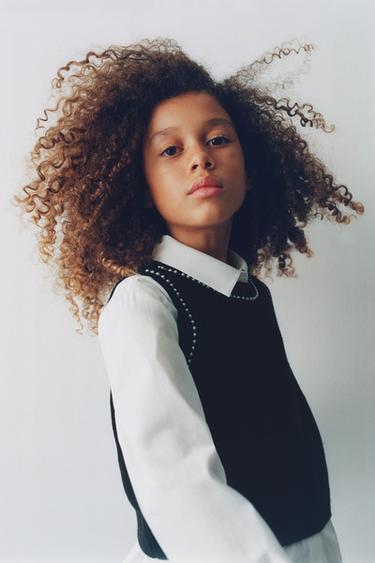 Zara PLAIN SHIRT WITH PEARL KNIT VEST - Black