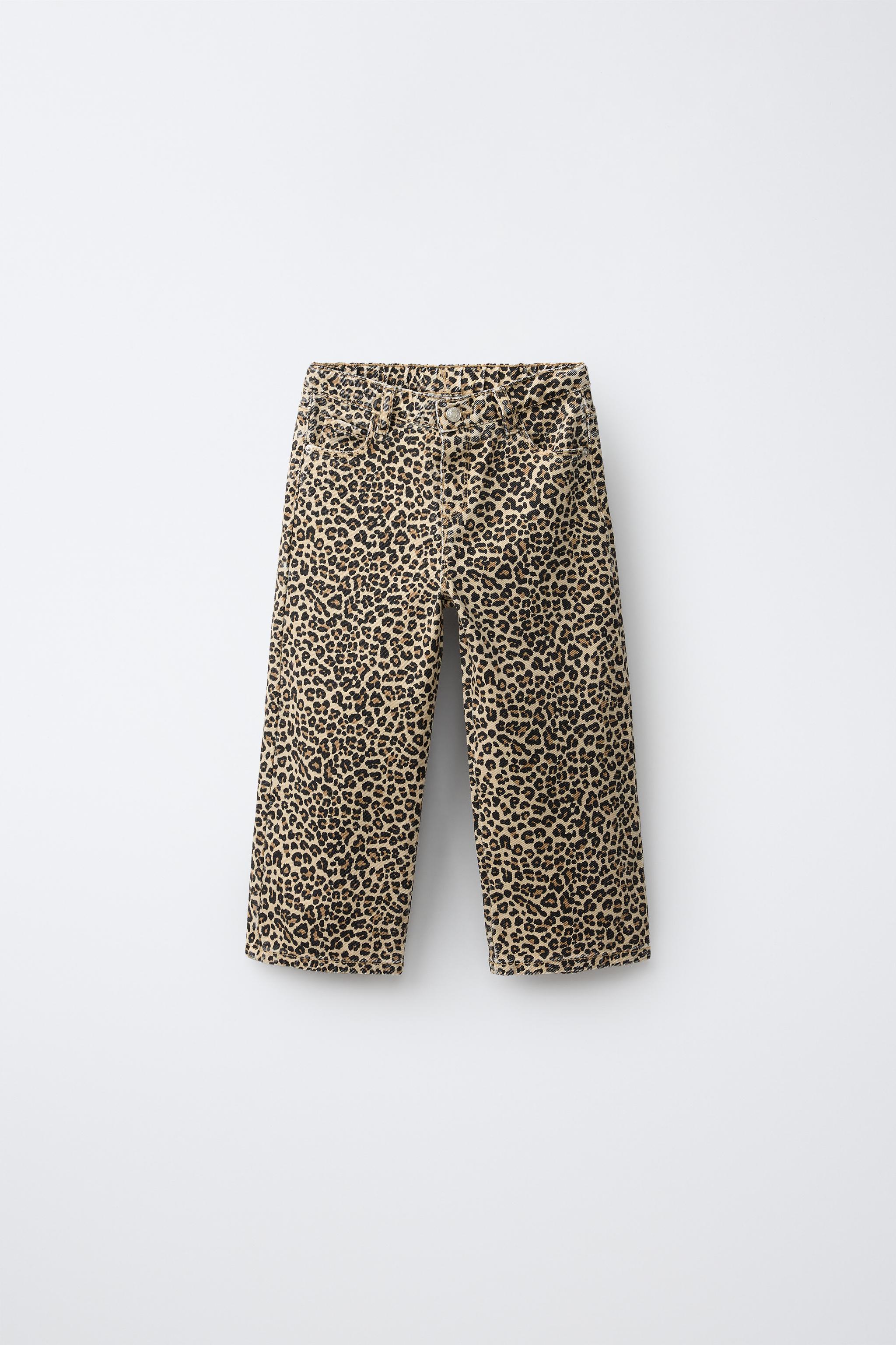 ANIMAL PRINT TWILL WIDE LEG PANTS — Brown