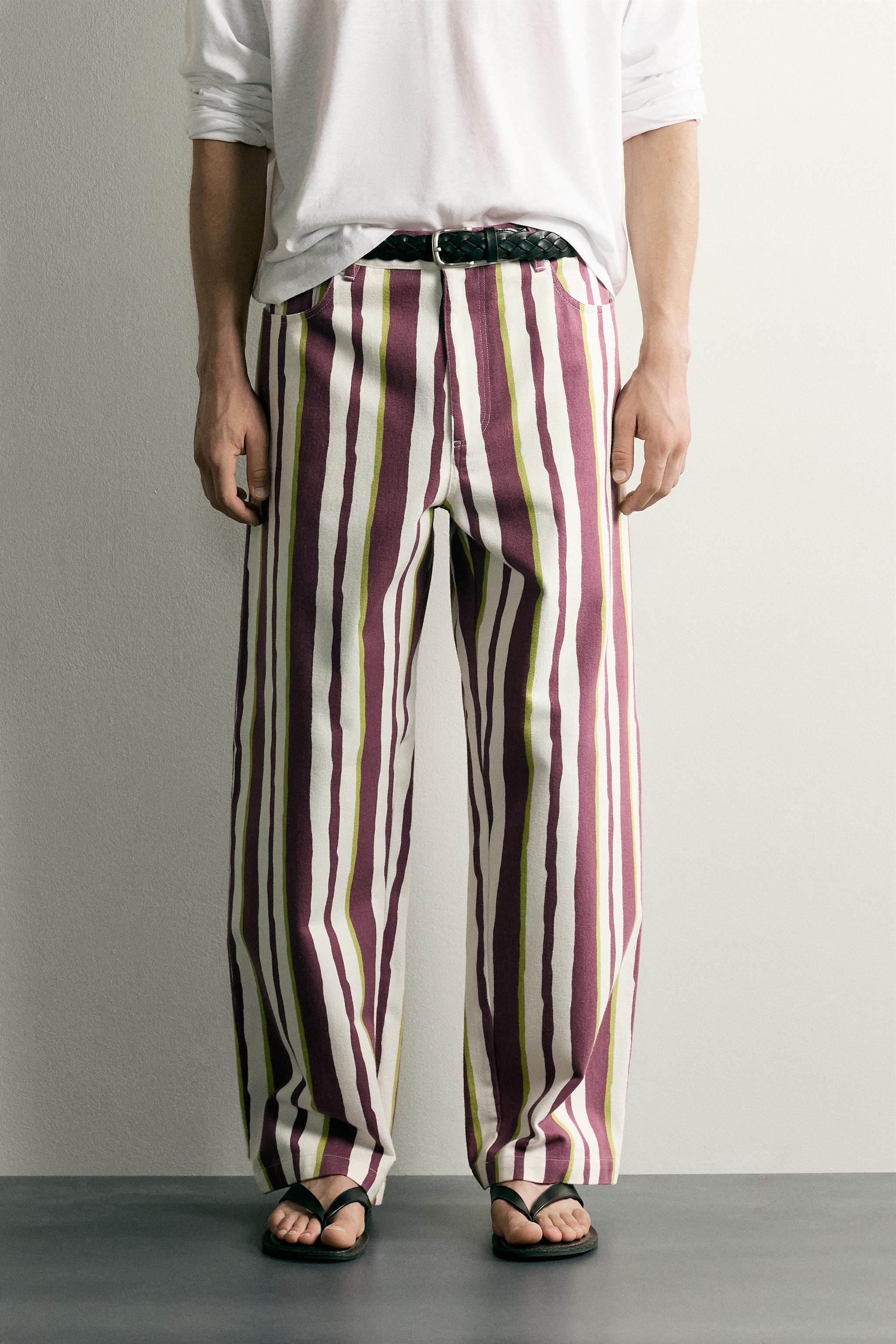 STRIPED STRAIGHT FIT PANTS — Purple