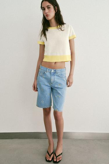 BERMUDA Z1975 DENIM FLORES BORDADAS SET - Azul medio de Zara