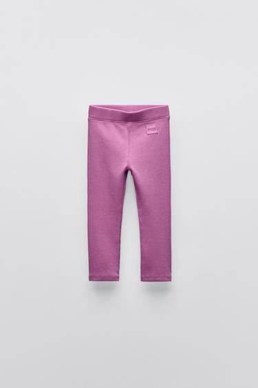 Zara LABEL DETAIL RIBBED LEGGINGS - Raspberry