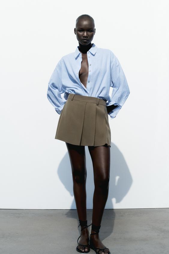 Box Pleat Skirt Dark Khaki Zara Angola 
