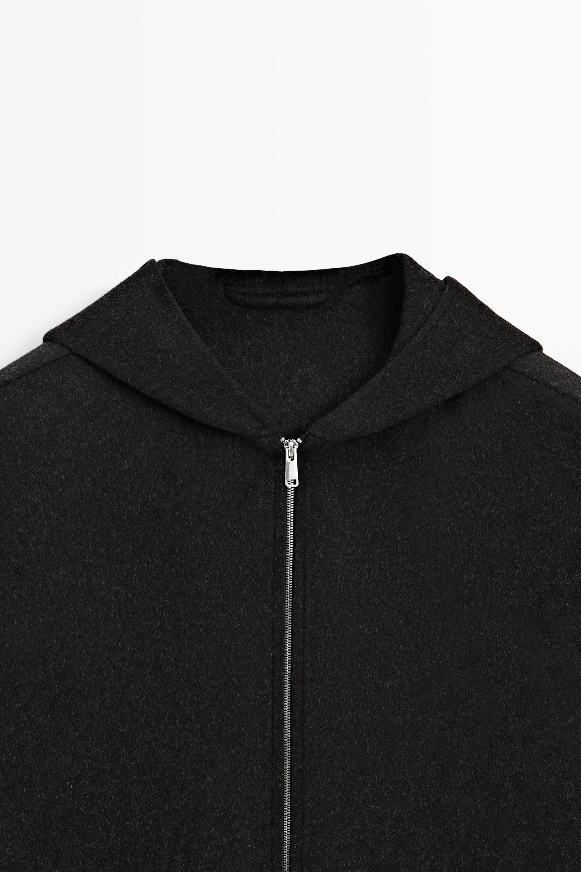 Wool blend double-knit hooded jacket