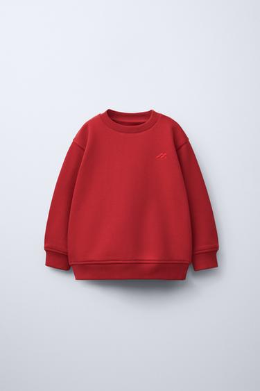 PLAIN HOODIE WITH EMBROIDERED DETAIL - Reddish by Zara