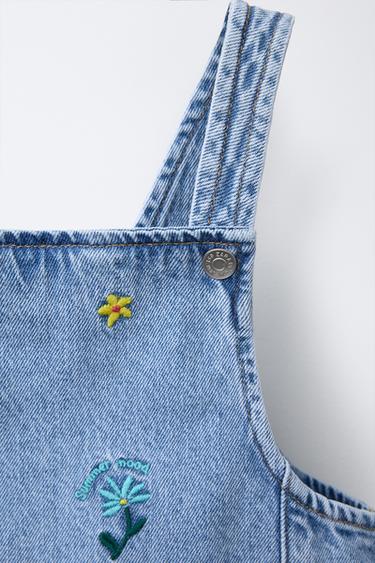 ROBE-SALOPETTE EN DENIM FLEURS BRODÉES - Bleu de Zara - Image 2