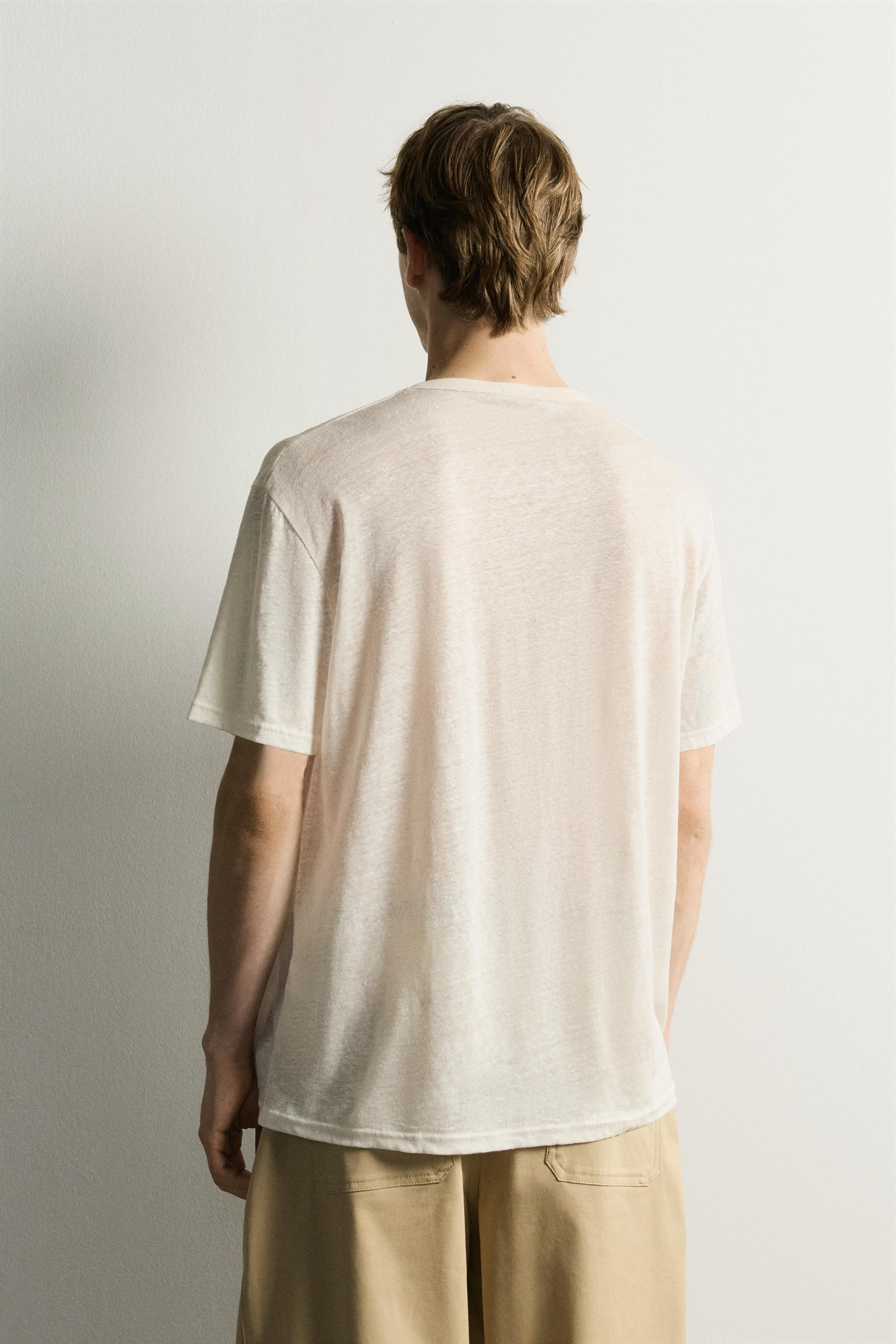 Мужские футболки Zara RELAXED FIT 100% LINEN T-SHIRT — фото 3