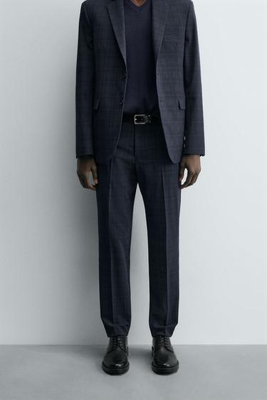 PANTALÓN TRAJE CUADROS - Marino de Zara