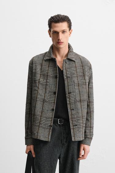 TEXTURED CHECK OVERSHIRT - Dark grey by Zara