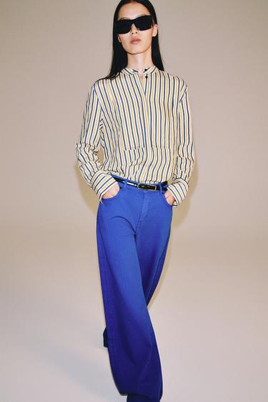 Zara ZW COLLECTION MID-RISE BARREL JEANS - Light blue