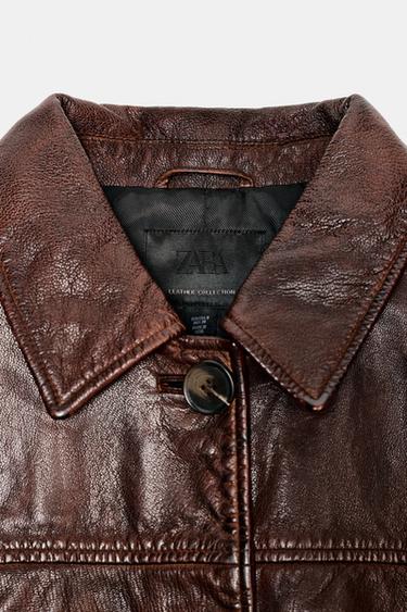 JACKE AUS LEDER IM USED-LOOK - Braun von Zara
