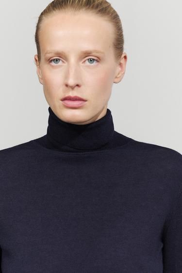 Wool-blend turtleneck knit sweater — Navy blue 1