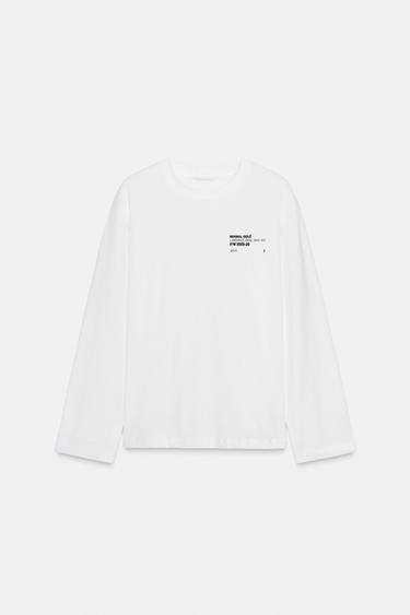 LONG SLEEVE TEXT T-SHIRT - White by Zara