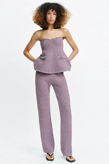 PANTALLONA STRETCH ME STRUKTURË - I purpurt nga Zara - Imazh 0