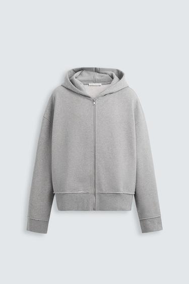 HOODIE WITH RAW EDGES - Grey marl by Zara