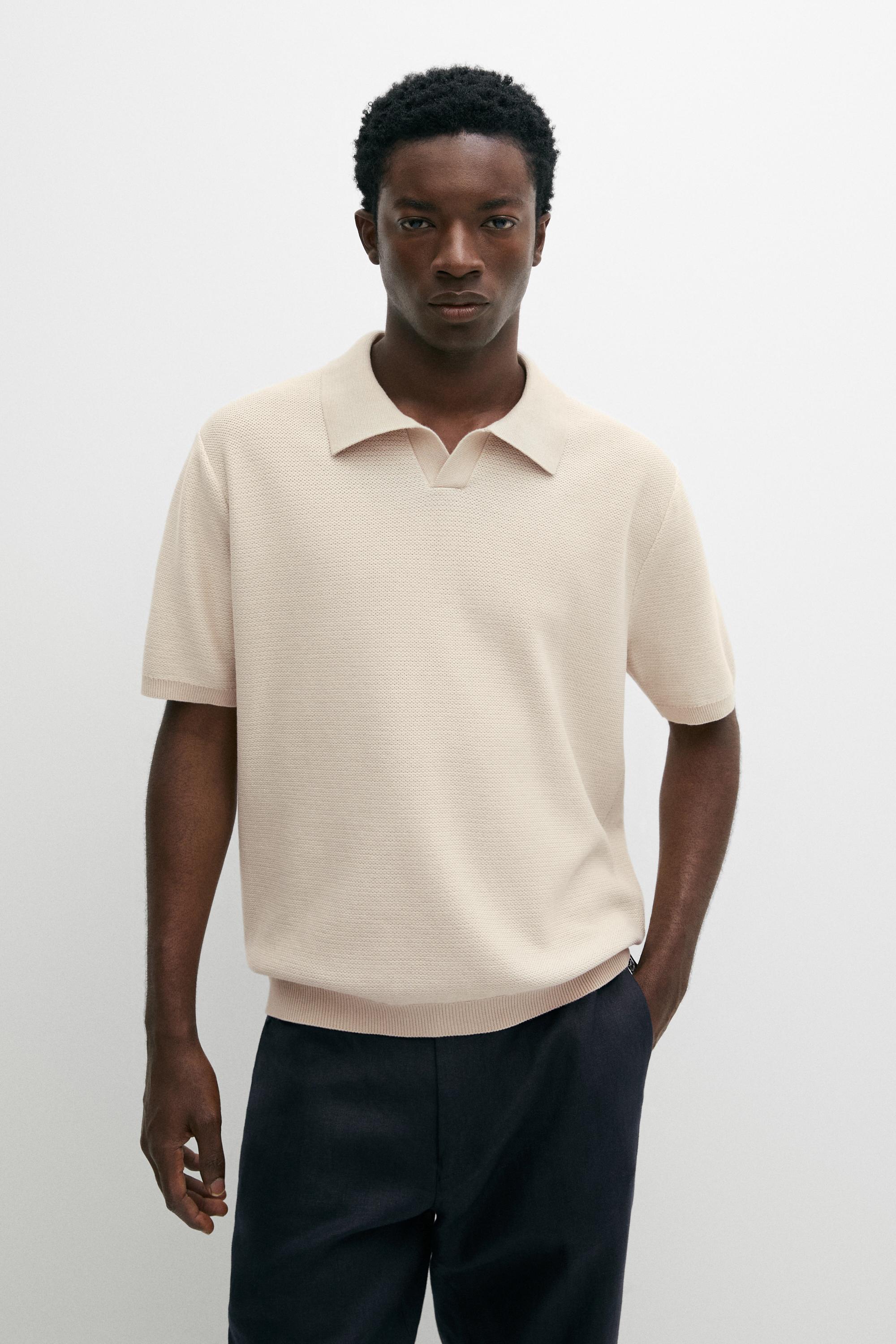 100% cotton contrast knit polo sweater — 152