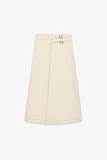 1975 DENIM CROSSOVER MIDI SKIRT - Ecru by Zara - Image 7