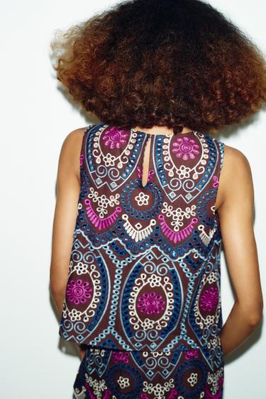 TOP WITH CUTWORK EMBROIDERY - Brown by Zara - Image 4