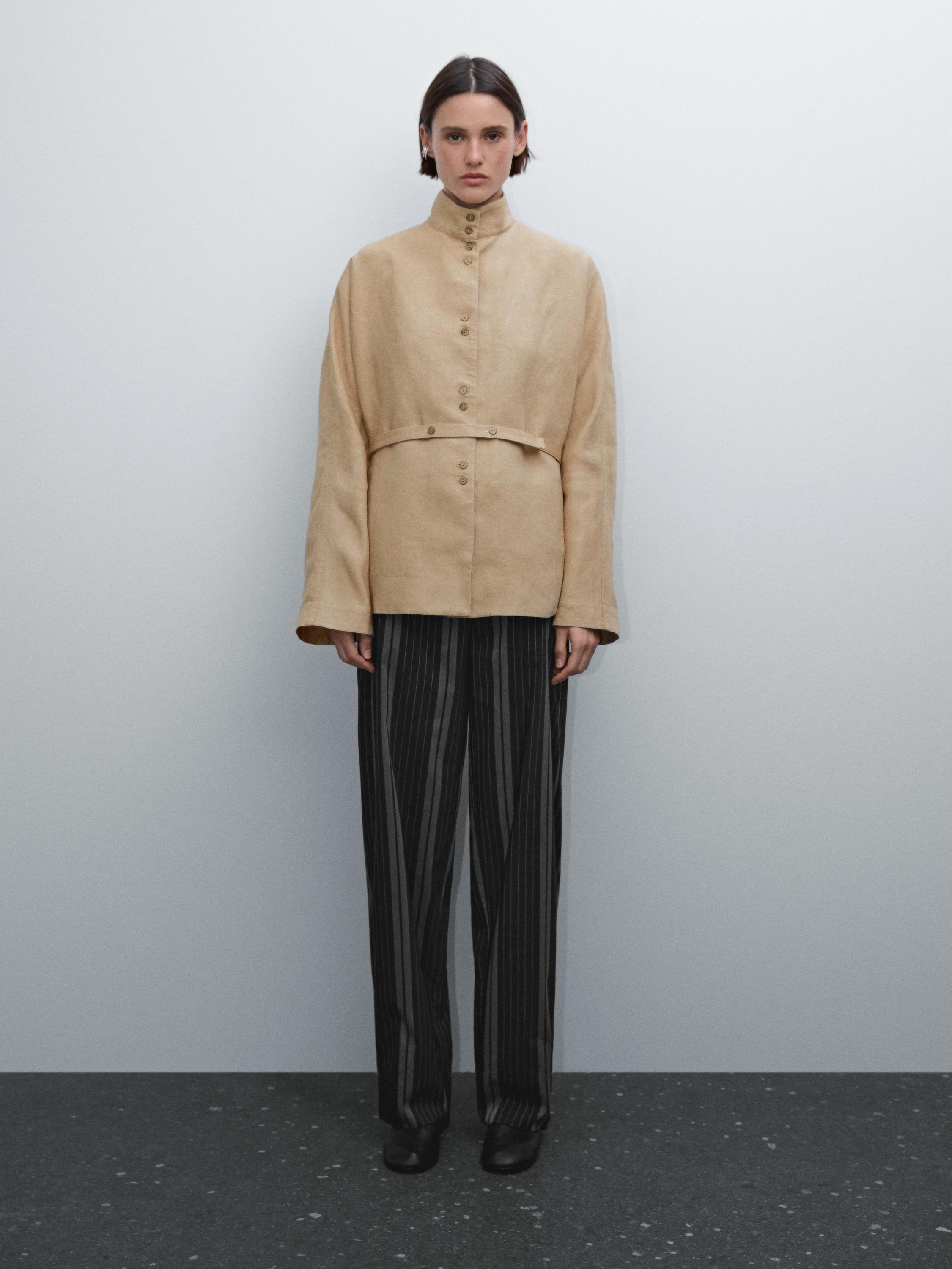 Flowing 100% linen kimono - Ecru / Khaki | ZARA United States