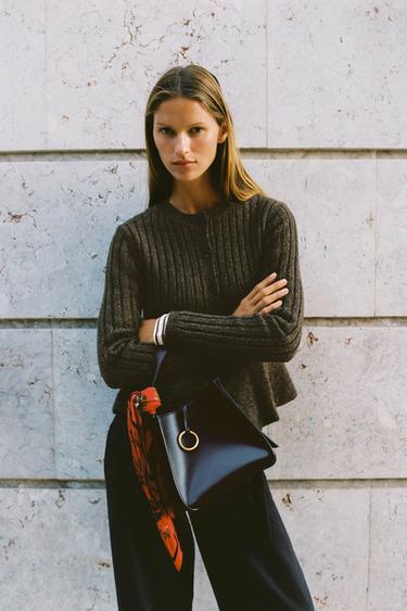 Zara MINI BUCKET BAG WITH METAL RING - Burgundy Red
