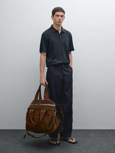Polo manga corta con lino - Azul pato de Zara - Imagen 0