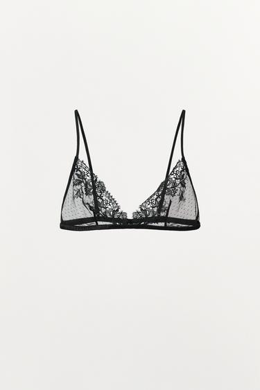TRIANGLE DOTTED MESH LACE BRALETTE - Black by Zara