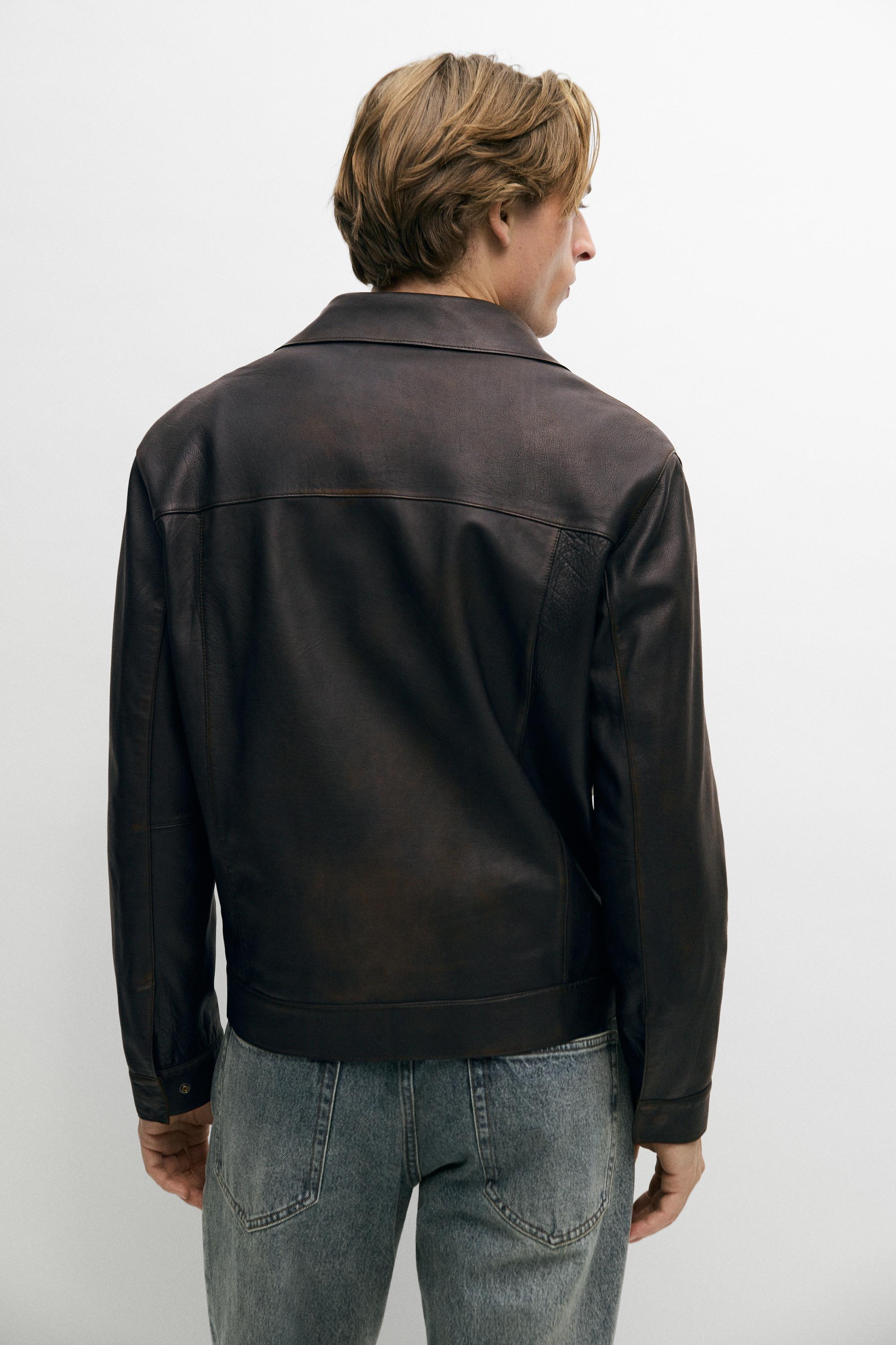 Blouson à col en cuir nappa