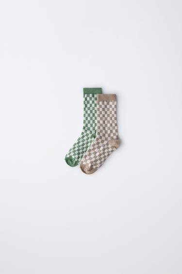 2-PACK OF CHEQUERED SOCKS - Light beige by Zara